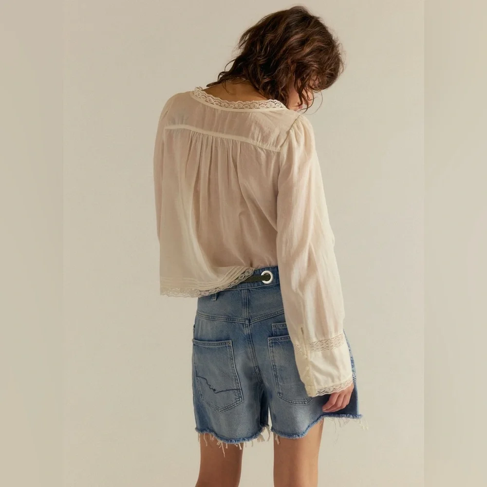Free People Forevermore Long-sleeve Lace Detail Blouse NWOT - Picture 8 of 16